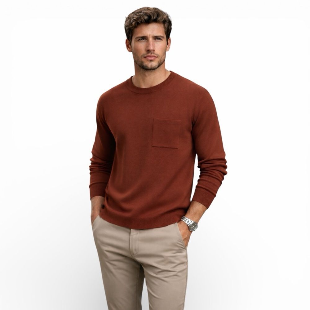 ONS Vincent Pocket Sweater Extrafine Merino Wool Rust | Size M | Retail $265